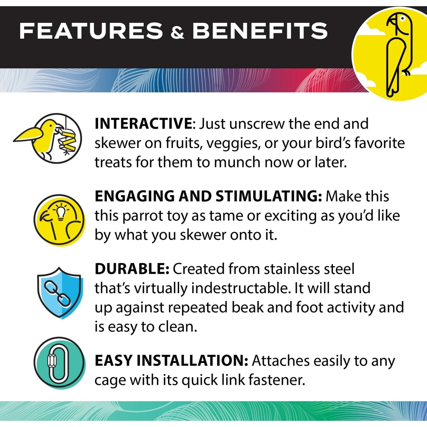 Caitec Featherland Paradise Stainless Steel Kabob Bird Toy 7 Caitec Featherland Paradise Stainless Steel Kabob Bird Toy - Image 5