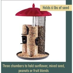 North States Crimson Triple Tube Bird Feeder, Red -Sunny Decor Shop 345190 PT2. AC SS1800 V1637102499