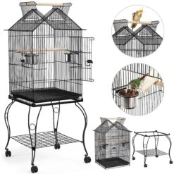 Yaheetech 57-in Rolling Meta Open Top Bird Parrot Cage, Black -Sunny Decor Shop 352602 PT1. AC SS1800 V1641401483