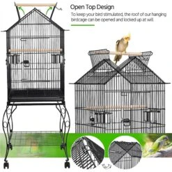 Yaheetech 57-in Rolling Meta Open Top Bird Parrot Cage, Black -Sunny Decor Shop 352602 PT3. AC SS1800 V1641405081