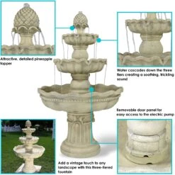 Sunnydaze Decor 3-Tier Pineapple Outdoor Water Fountain -Sunny Decor Shop 357811 PT4. AC SS1800 V1641946351