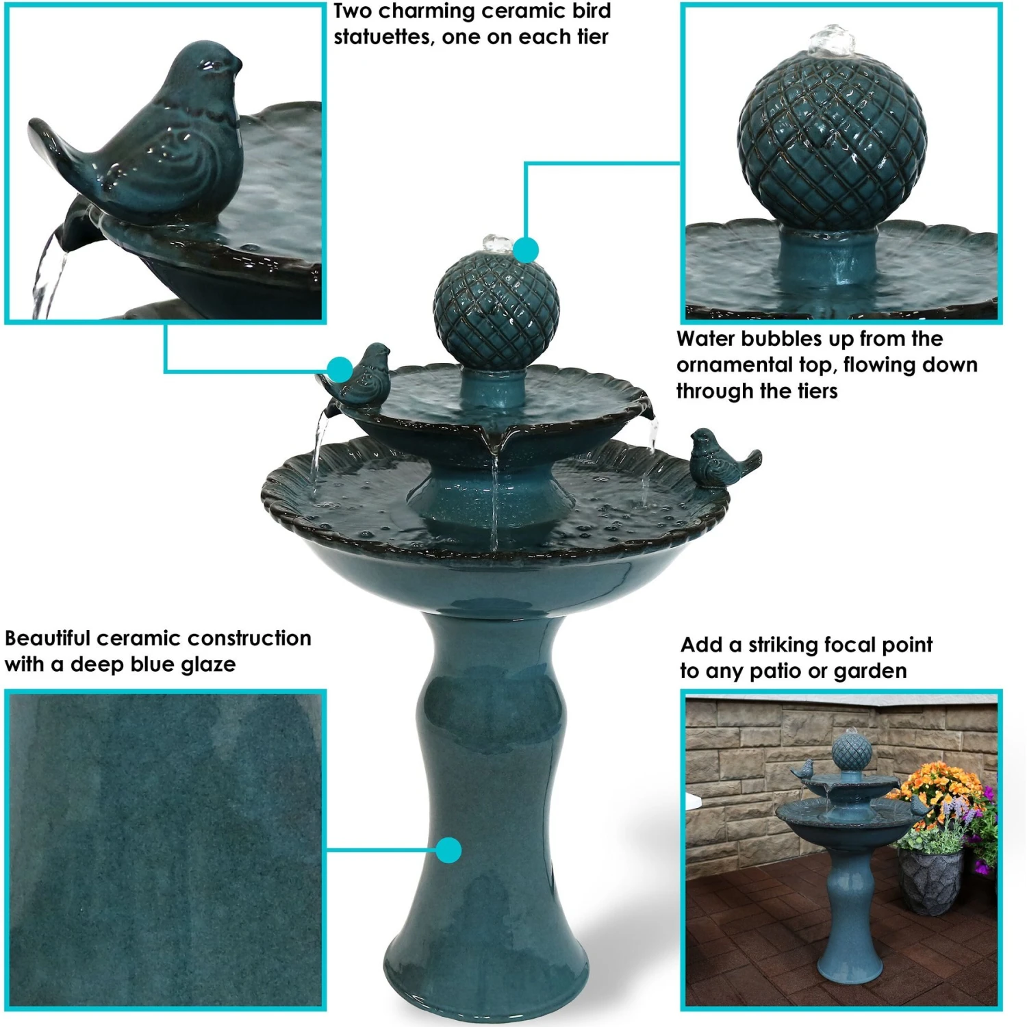 Sunnydaze Decor 2-Tier Resting Birds Ceramic Outdoor Water Fountain 7 Sunnydaze Decor 2-Tier Resting Birds Ceramic Outdoor Water Fountain - Image 5