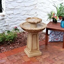 Sunnydaze Decor 2-Tier Beveled Flower Birdbath Water Fountain -Sunny Decor Shop 357831 PT1. AC SS1800 V1641946017