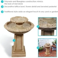 Sunnydaze Decor 2-Tier Beveled Flower Birdbath Water Fountain -Sunny Decor Shop 357831 PT4. AC SS1800 V1641944815