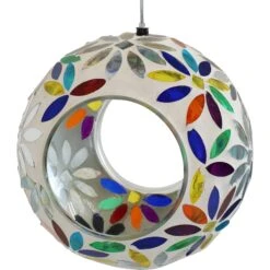 Sunnydaze Decor Rainbow Daisies Mosaic Glass Fly-Through Hanging Bird Feeder