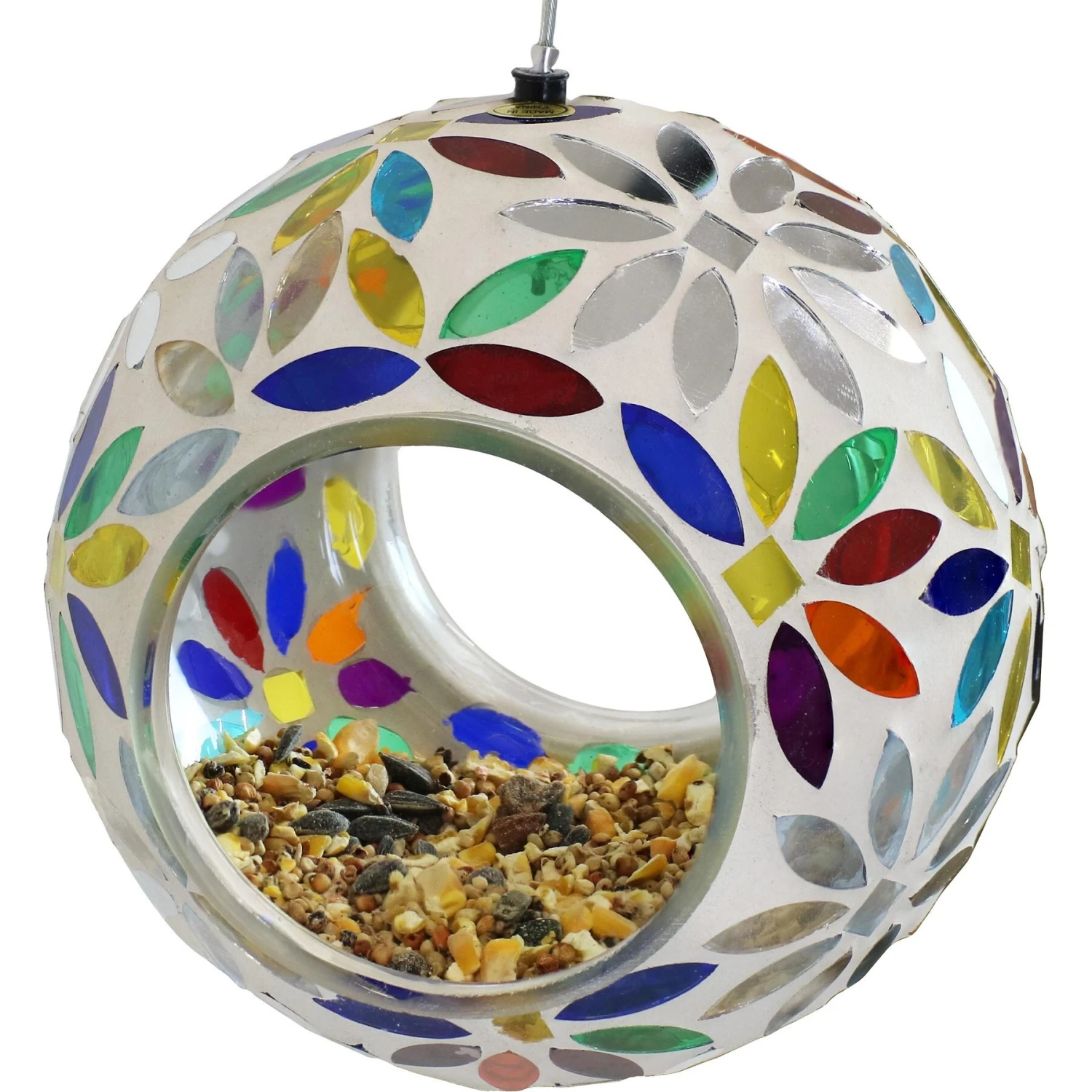 Sunnydaze Decor Rainbow Daisies Mosaic Glass Fly-Through Hanging Bird Feeder 7 Sunnydaze Decor Rainbow Daisies Mosaic Glass Fly-Through Hanging Bird Feeder - Image 5
