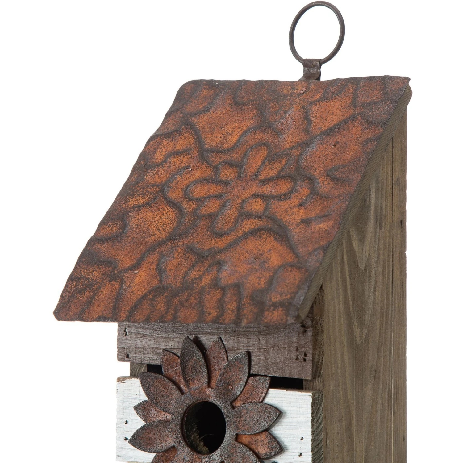 Glitzhome Two-Tiered Distressed Solid Wood Birdhouse With 3D Rustic Flowers 8 Glitzhome Two-Tiered Distressed Solid Wood Birdhouse With 3D Rustic Flowers - Image 6