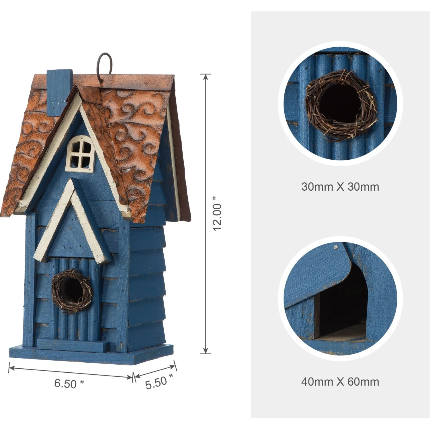Glitzhome Distressed Solid Wood Cottage Birdhouse 4 Glitzhome Distressed Solid Wood Cottage Birdhouse - Image 2
