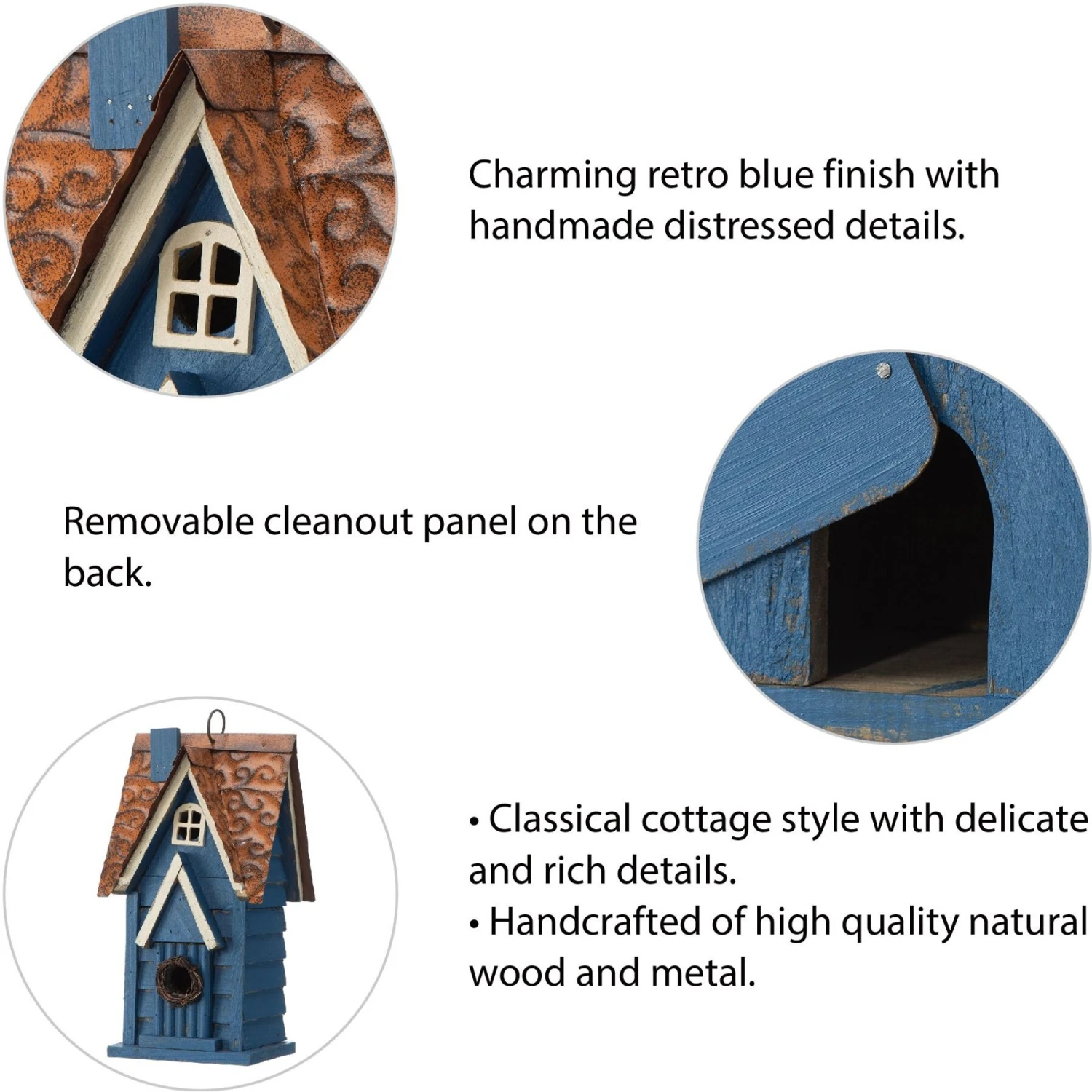 Glitzhome Distressed Solid Wood Cottage Birdhouse 5 Glitzhome Distressed Solid Wood Cottage Birdhouse - Image 3