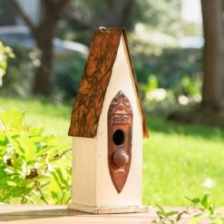 Glitzhome Washed White Distressed Solid Wood Birdhouse -Sunny Decor Shop 368236 PT3. AC SS1800 V1663106297