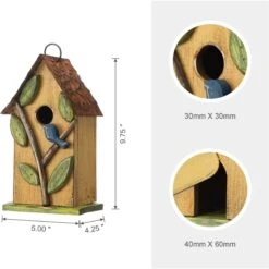 Glitzhome Washed Distressed Solid Wood Birdhouse With 3D Tree & Bird -Sunny Decor Shop 368241 PT1. AC SS1800 V1663106821