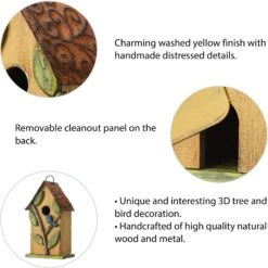 Glitzhome Washed Distressed Solid Wood Birdhouse With 3D Tree & Bird -Sunny Decor Shop 368241 PT2. AC SS1800 V1663105819