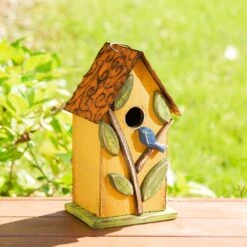 Glitzhome Washed Distressed Solid Wood Birdhouse With 3D Tree & Bird -Sunny Decor Shop 368241 PT3. AC SS1800 V1663106201