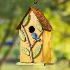 Glitzhome Washed Distressed Solid Wood Birdhouse With 3D Tree & Bird -Sunny Decor Shop 368241 PT4. AC SS1800 V1663106579