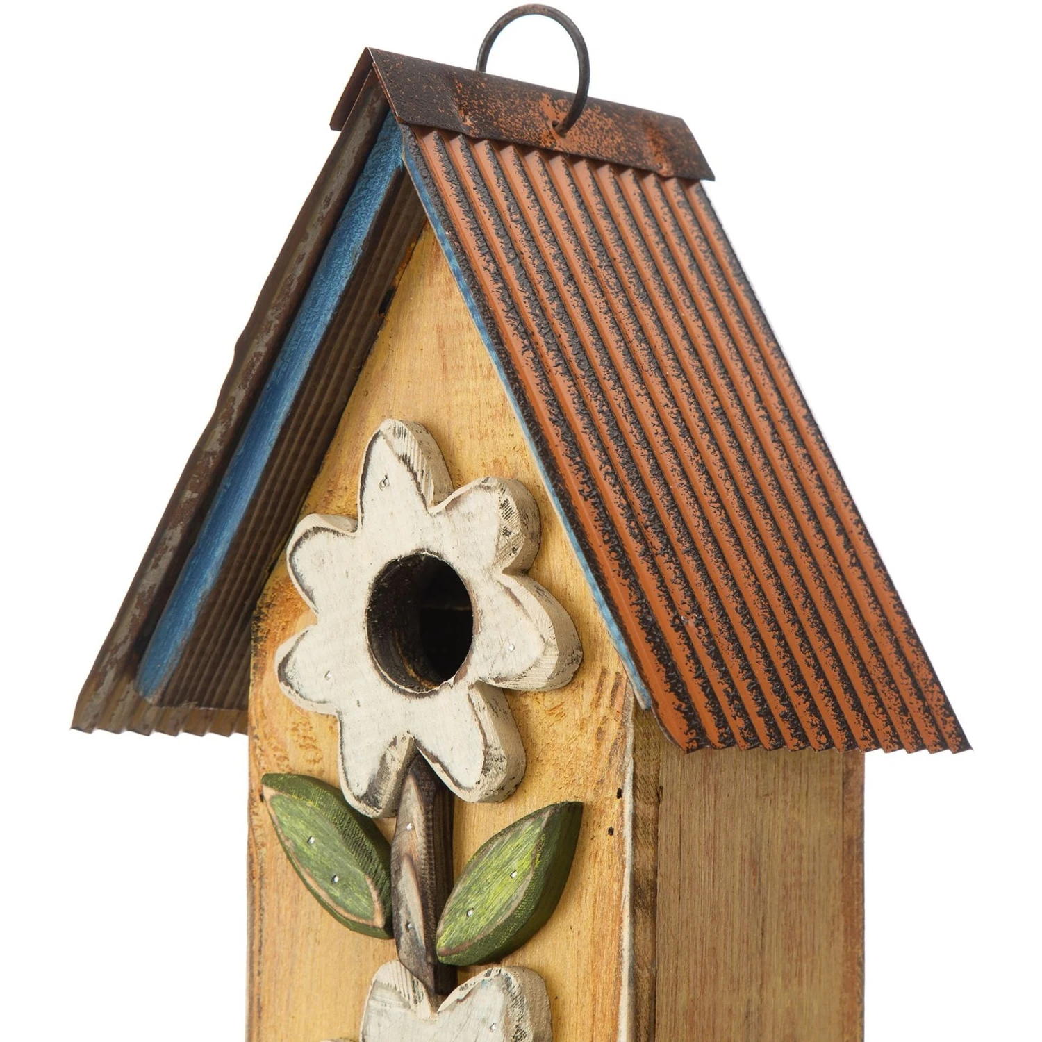 Glitzhome Two-Tiered Distressed Solid Wood Birdhouse With 3D Flowers 8 Glitzhome Two-Tiered Distressed Solid Wood Birdhouse With 3D Flowers - Image 6
