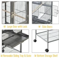 PawHut Double With Rolling Stand Removable Metal Tray Bird Cage, Black -Sunny Decor Shop 660934 PT3. AC SS1800 V1664834754