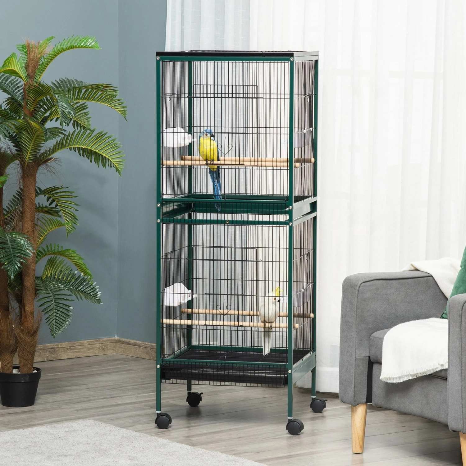 PawHut 55-in 2-in1 Aviary Bird Cage, Green 5 PawHut 55-in 2-in1 Aviary Bird Cage, Green - Image 3