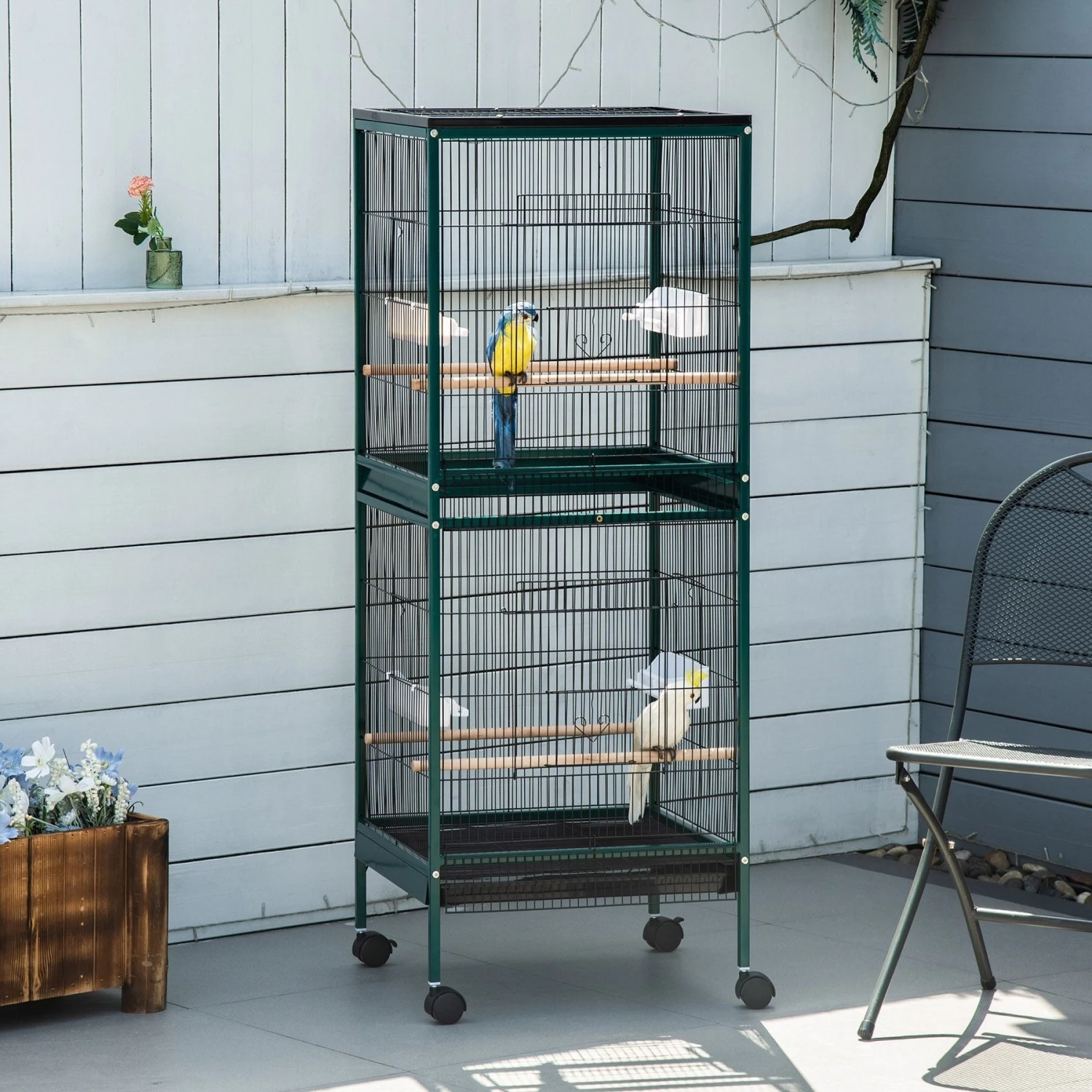 PawHut 55-in 2-in1 Aviary Bird Cage, Green 6 PawHut 55-in 2-in1 Aviary Bird Cage, Green - Image 4