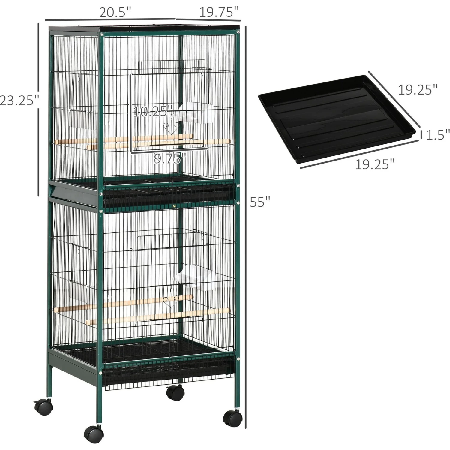 PawHut 55-in 2-in1 Aviary Bird Cage, Green 7 PawHut 55-in 2-in1 Aviary Bird Cage, Green - Image 5