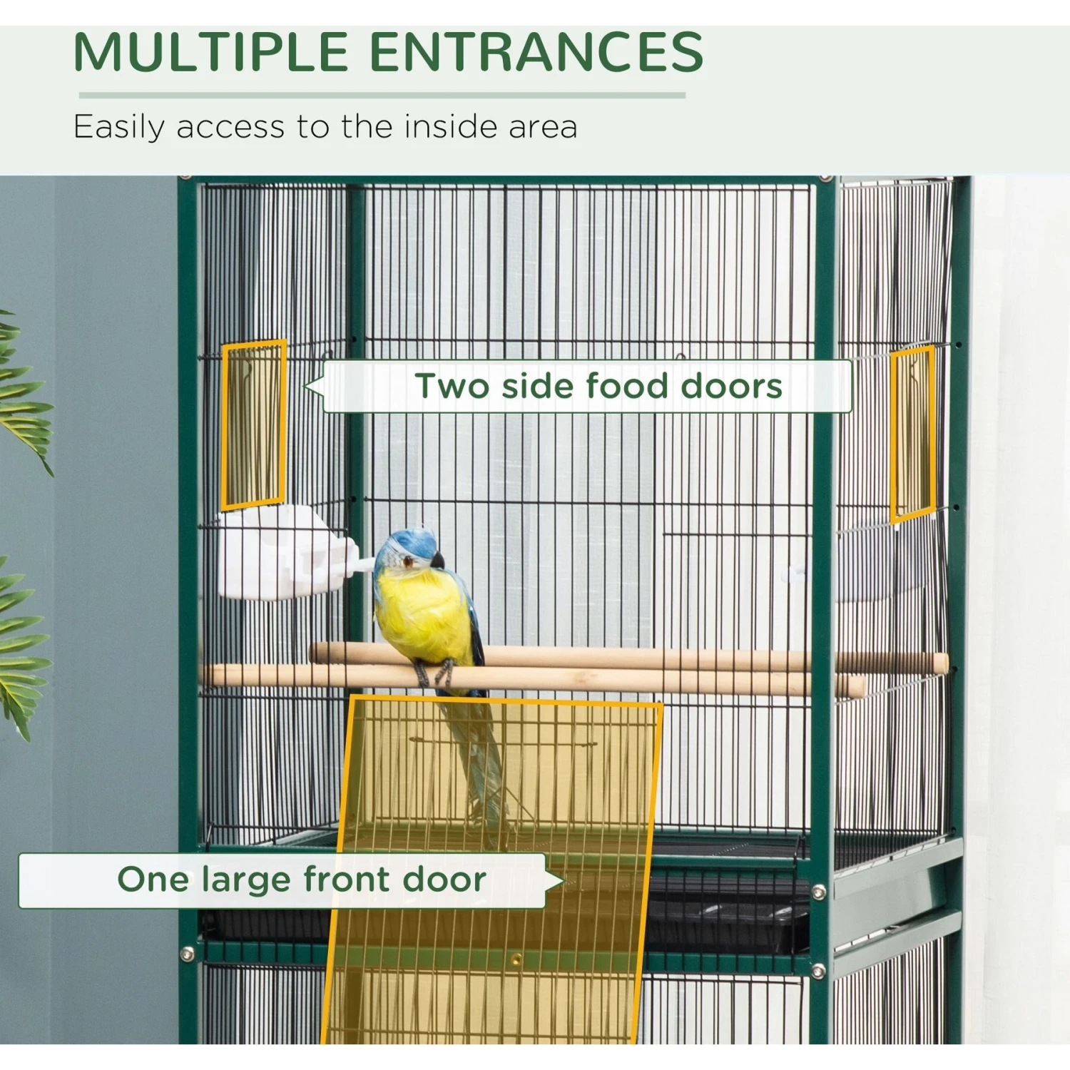 PawHut 55-in 2-in1 Aviary Bird Cage, Green 9 PawHut 55-in 2-in1 Aviary Bird Cage, Green - Image 7