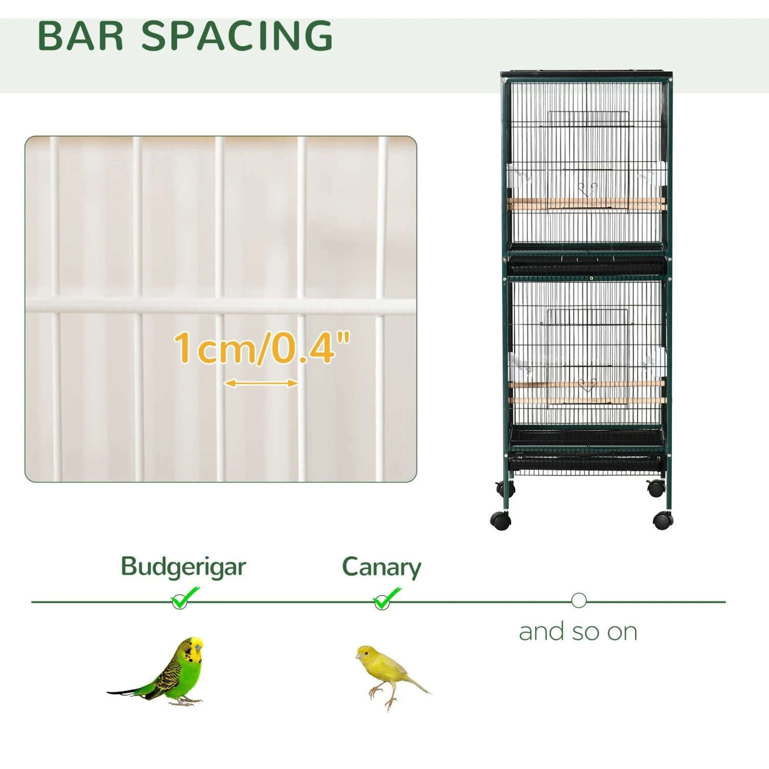 PawHut 55-in 2-in1 Aviary Bird Cage, Green 11 PawHut 55-in 2-in1 Aviary Bird Cage, Green - Image 9