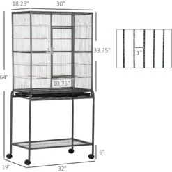 PawHut 30-in Rolling Metal Bird Cage, Black & Gray -Sunny Decor Shop 660998 PT4. AC SS1800 V1664833427