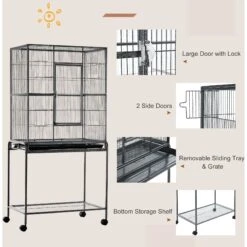 PawHut 30-in Rolling Metal Bird Cage, Black & Gray -Sunny Decor Shop 660998 PT7. AC SS1800 V1664889884