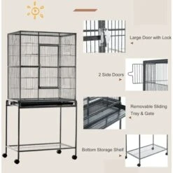 PawHut 65-in Double Rolling Metal Bird Cage, Black & Gray -Sunny Decor Shop 661014 PT6. AC SS1800 V1664834031