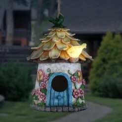 Exhart Solar Hand Painted Fairy House Hanging Bird House -Sunny Decor Shop 681022 PT1. AC SS1800 V1666299432