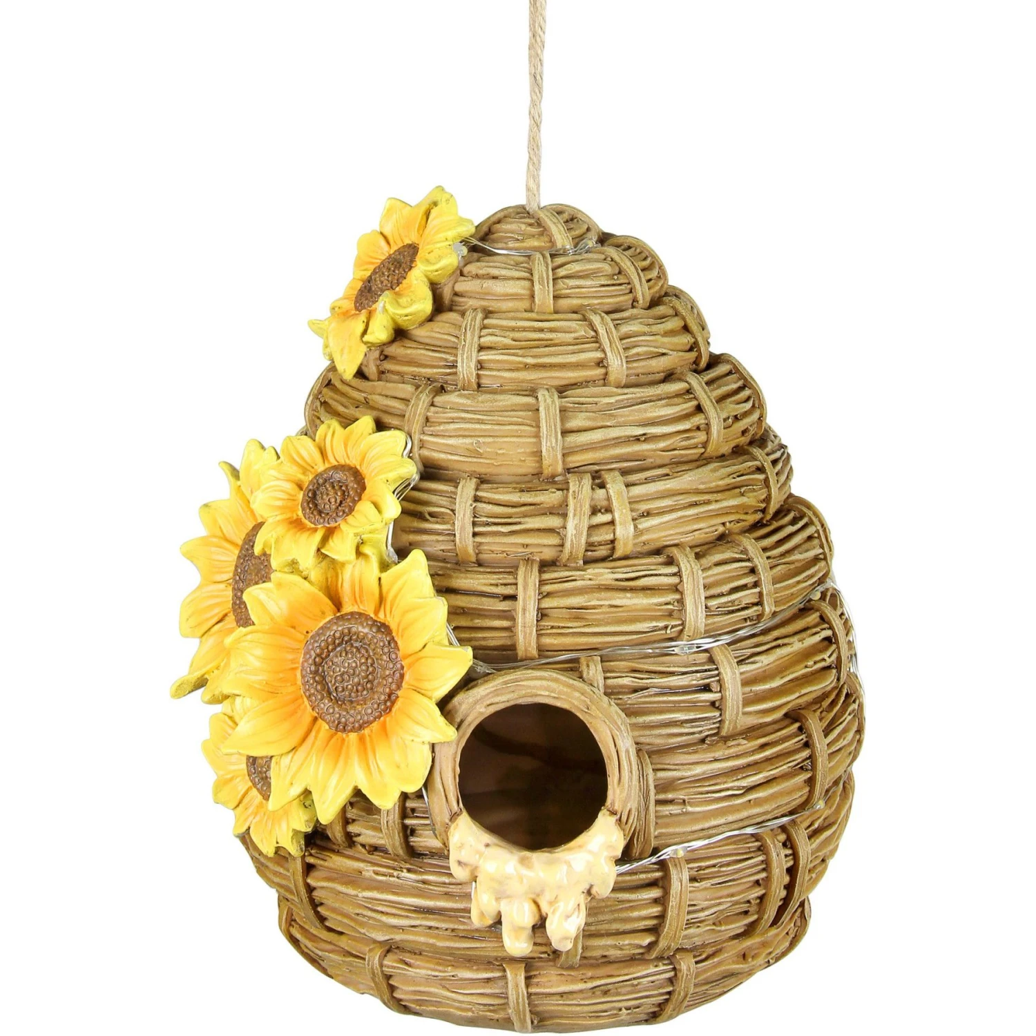 Exhart Solar Sunflower Hand Painted Bee Hive Hanging Bird House 3 Exhart Solar Sunflower Hand Painted Bee Hive Hanging Bird House