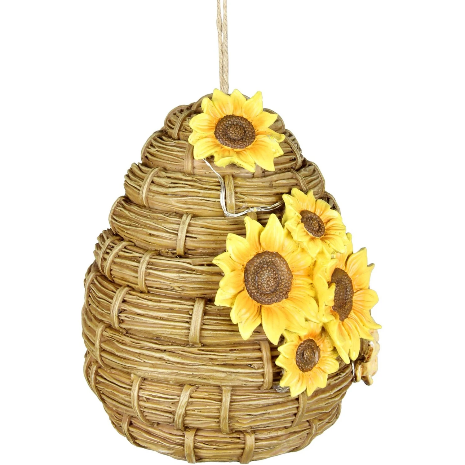 Exhart Solar Sunflower Hand Painted Bee Hive Hanging Bird House 11 Exhart Solar Sunflower Hand Painted Bee Hive Hanging Bird House - Image 9