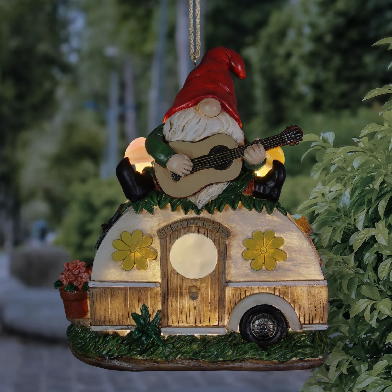 Exhart Solar Guitar Gnome On A Camper Hanging Bird House 4 Exhart Solar Guitar Gnome On A Camper Hanging Bird House - Image 2