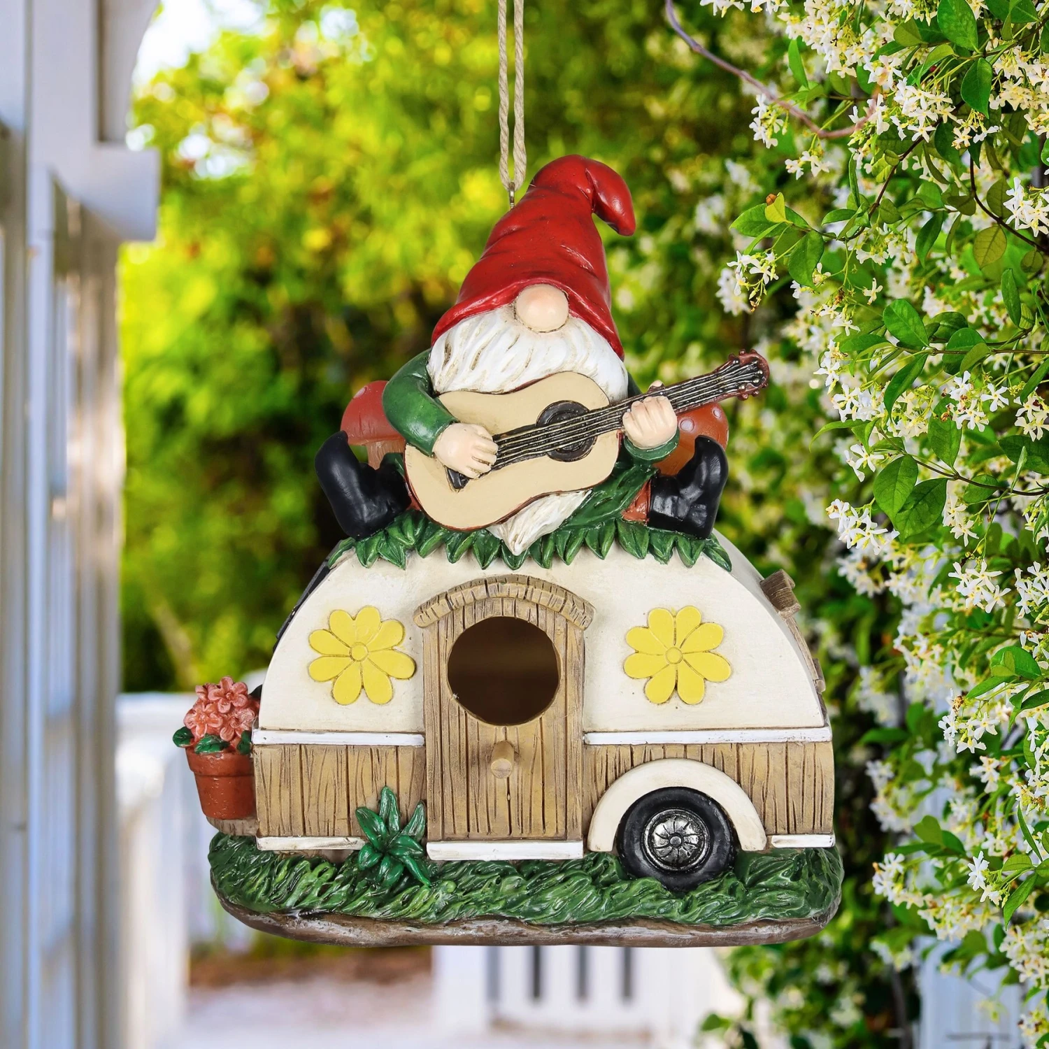 Exhart Solar Guitar Gnome On A Camper Hanging Bird House 5 Exhart Solar Guitar Gnome On A Camper Hanging Bird House - Image 3
