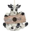 Exhart Hand Painted Cow With Welcome Sign Hanging Resin Bird House