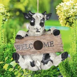 Exhart Hand Painted Cow With Welcome Sign Hanging Resin Bird House 13 Exhart Hand Painted Cow With Welcome Sign Hanging Resin Bird House -Sunny Decor Shop 681070 PT3. AC SS1800 V1666298428