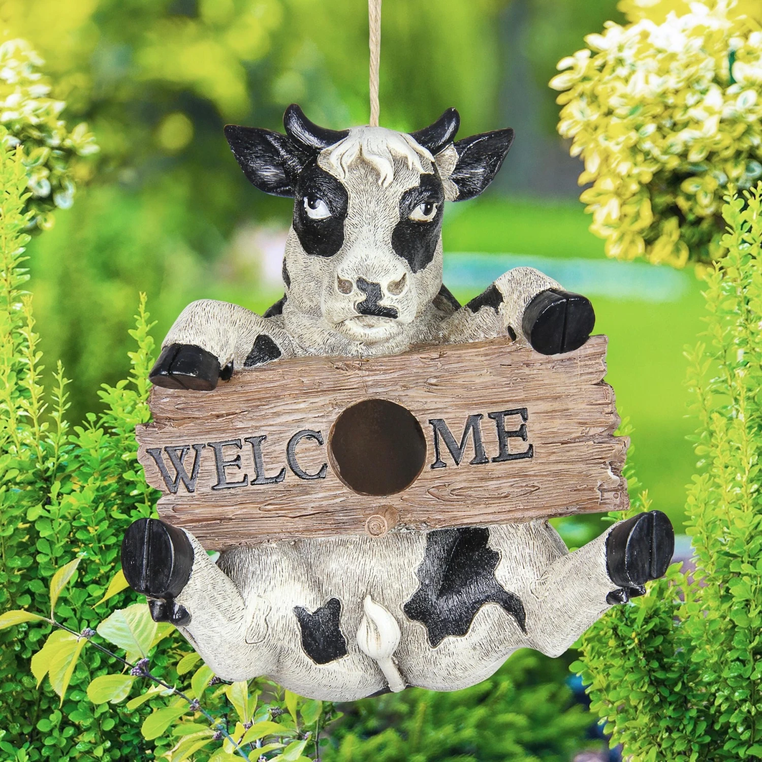 Exhart Hand Painted Cow With Welcome Sign Hanging Resin Bird House 6 Exhart Hand Painted Cow With Welcome Sign Hanging Resin Bird House - Image 4