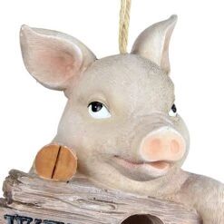 Exhart Hand Painted Pig With Welcome Sign Hanging Resin Bird House -Sunny Decor Shop 681086 PT3. AC SS1800 V1666297846