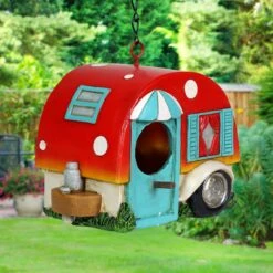 Exhart Hand Painted Hanging Camping Trailer Resin Bird House, Red/Blue -Sunny Decor Shop 681102 PT1. AC SS1800 V1666297009