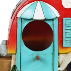 Exhart Hand Painted Hanging Camping Trailer Resin Bird House, Red/Blue -Sunny Decor Shop 681102 PT5. AC SS1800 V1666297662