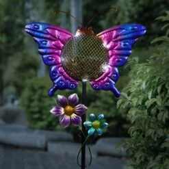 Exhart Solar Hand Painted Butterfly Metal Mesh Pellet Bird Feeder Garden Stake 12 Exhart Solar Hand Painted Butterfly Metal Mesh Pellet Bird Feeder Garden Stake -Sunny Decor Shop 681118 PT1. AC SS1800 V1696538119