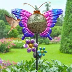 Exhart Solar Hand Painted Butterfly Metal Mesh Pellet Bird Feeder Garden Stake 13 Exhart Solar Hand Painted Butterfly Metal Mesh Pellet Bird Feeder Garden Stake -Sunny Decor Shop 681118 PT2. AC SS1800 V1696538120