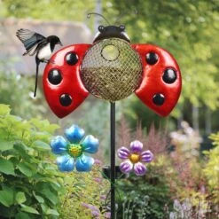 Exhart Solar Hand Painted Ladybug Metal Mesh Pellet Bird Feeder Garden Stake -Sunny Decor Shop 681150 PT2. AC SS1800 V1690485630