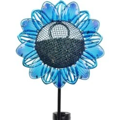 Exhart Solar Sunflower Metal & Glass Bird Seed Feeder Garden Stake