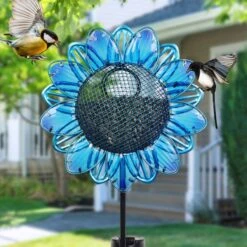 Exhart Solar Sunflower Metal & Glass Bird Seed Feeder Garden Stake -Sunny Decor Shop 681174 PT2. AC SS1800 V1691682250