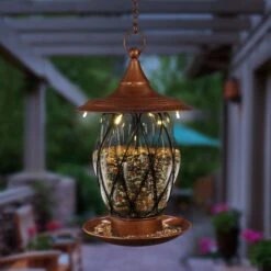 Exhart Solar Bronze Metal & Glass Bird Feeder -Sunny Decor Shop 681190 PT1. AC SS1800 V1666296412