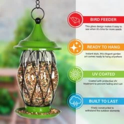 Exhart Celadon Metal Wire & Glass Bird Feeder, Green -Sunny Decor Shop 681222 PT2. AC SS1800 V1695660228