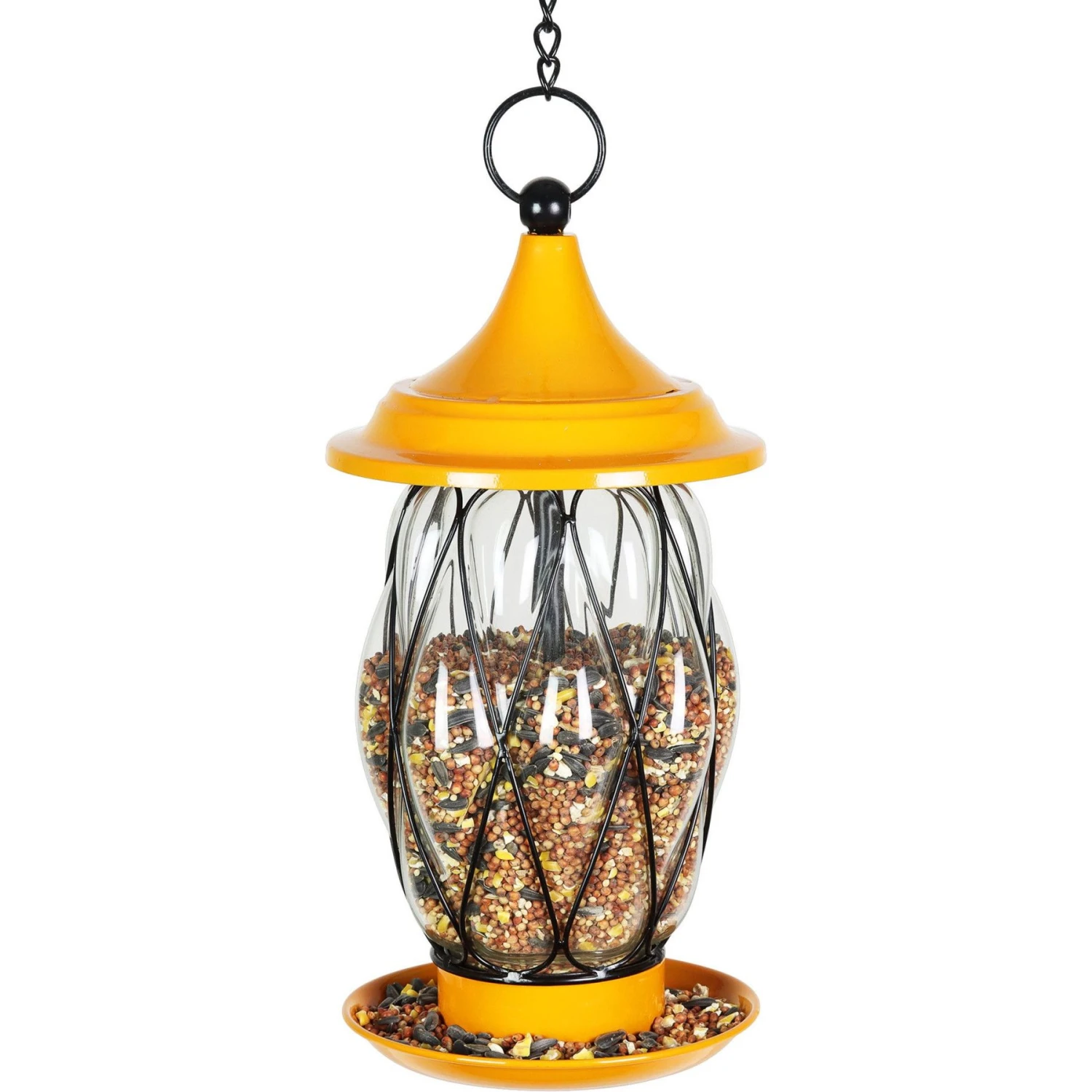 Exhart Tangerine Metal Wire & Glass Bird Feeder, Orange 3 Exhart Tangerine Metal Wire & Glass Bird Feeder, Orange