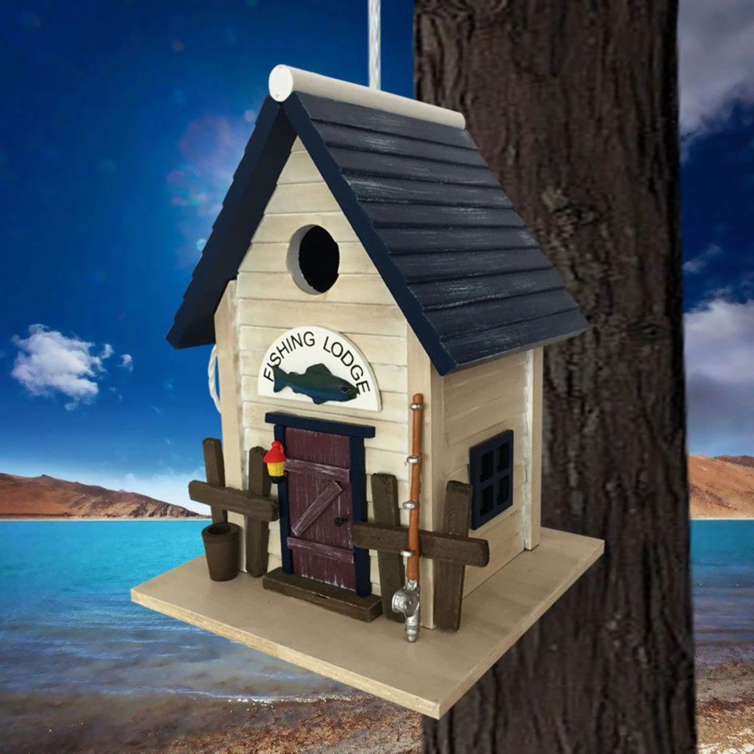 Home Bazaar Fishing Lodge Birdhouse 4 Home Bazaar Fishing Lodge Birdhouse - Image 2