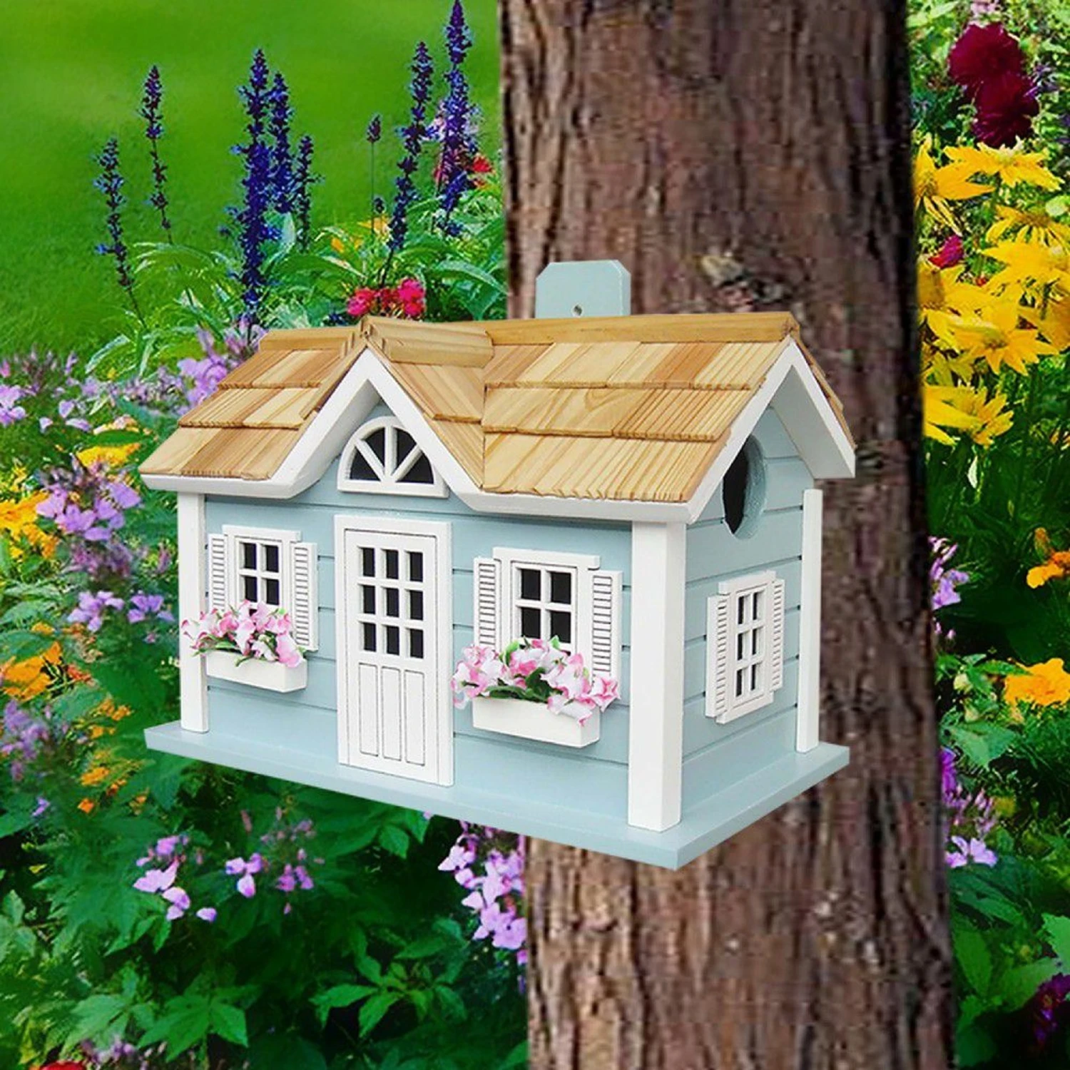 Home Bazaar Nantucket Cottage Birdhouse, Blue 4 Home Bazaar Nantucket Cottage Birdhouse, Blue - Image 2