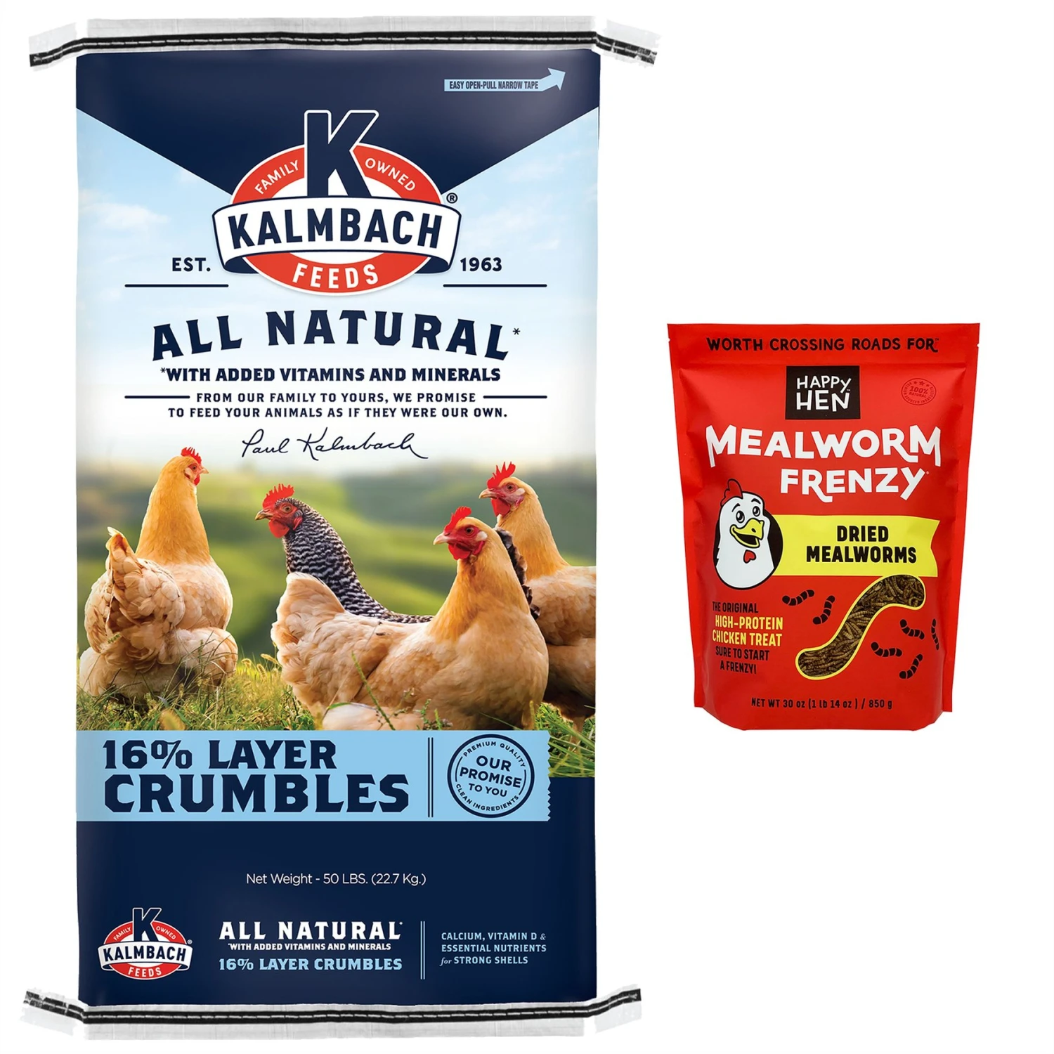 Kalmbach Feeds All Natural 16% Protein Layer Crumbles Chicken Feed & Happy Hen Treats Mealworm Frenzy Poultry Treats 3 Kalmbach Feeds All Natural 16% Protein Layer Crumbles Chicken Feed & Happy Hen Treats Mealworm Frenzy Poultry Treats